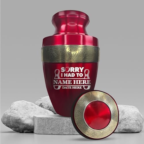 Elite Funny Bowling Urn with Custom Engraving Gold Rim 200 Lbs Capacity Red