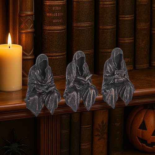 Gothic Reading Figurines Set of 3 for Bookshelf Decor