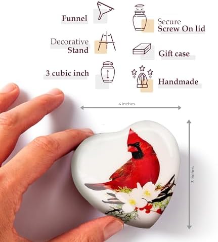 Trupoint Memorials Red Cardinal Heart Urn with Stand