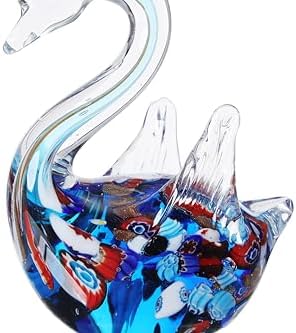 Yao Yuan Handmade Multicolor Glass Swan Figurine - Blue