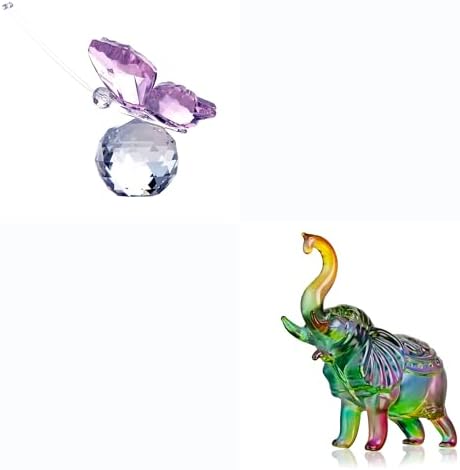 HD Pink Crystal Butterfly and Elephant Figurine Set