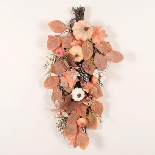 Artificial Fall Teardrop Wreath 26 Inch Seasonal Decor