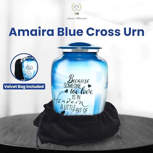 Handcrafted Blue Cross Urn for Human Ashes - 200 LBS Capacity