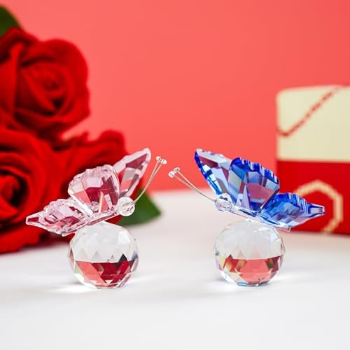 HD Crystal Butterfly Figurine Ornament with Ball Base 2pcs