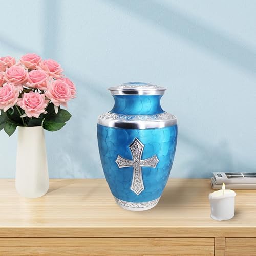 M Meilinxu Turquoise Cross Urn for Human Ashes