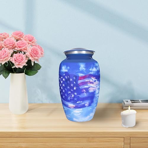 MEILINXU Blue Flag Patriotic Adult Urn