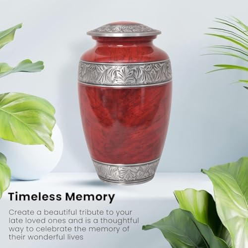 Home Elm Red Cremation Urn for Adult Ashes - Holds 210 Cubic Inches