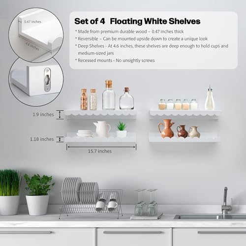 Scalloped Floating Book Shelves Set of 4 White Nursery Shelves