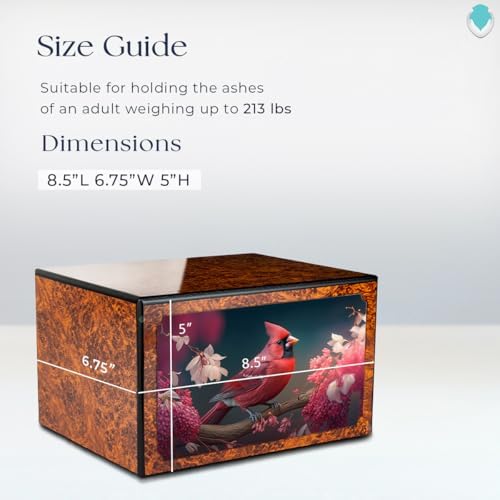 GetUrns Red Cardinal Wooden Urn for Ashes 210lbs