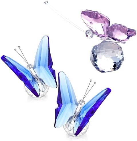 HD Pink and Blue Crystal Butterfly Figurine with Crystal Ball Base