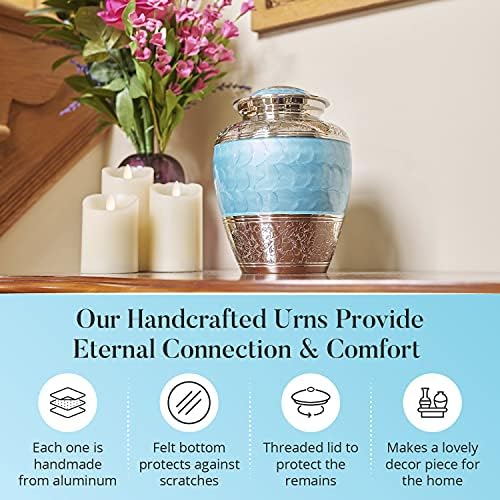 Light Blue Urns for Human Ashes - Handcrafted with Cremation Necklace