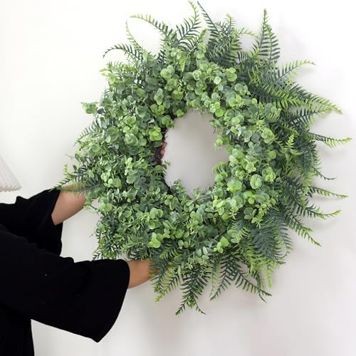 26 Inch Eucalyptus and Boston Fern Wreath for Front Door