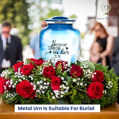 Handcrafted Blue Cross Urn for Human Ashes - 200 LBS Capacity