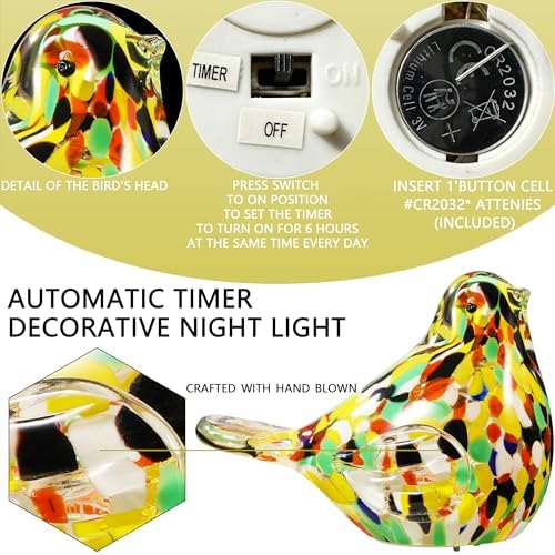 Handmade Glass Bird with String Lights Figurine