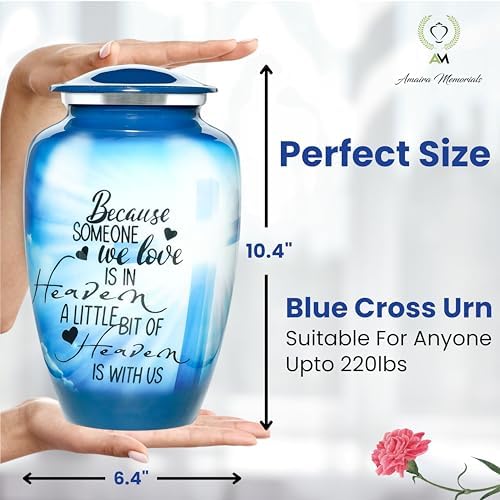Handcrafted Blue Cross Urn for Human Ashes - 200 LBS Capacity