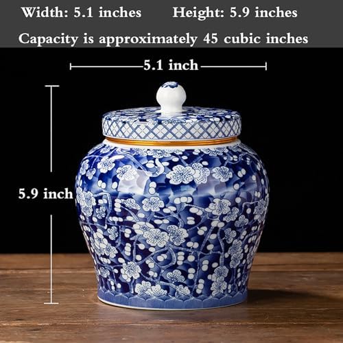 Medium Blue and White Ceramic Urn for Ashes