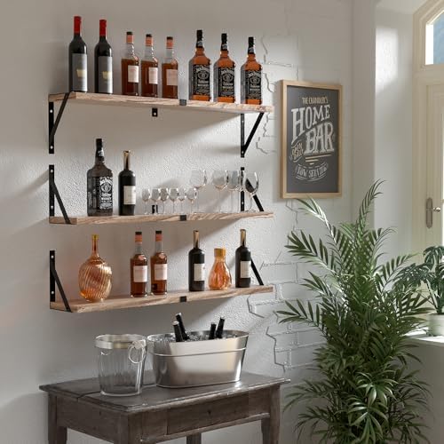 Senyh Floating Book Shelves Set of 3 33 Inch Long Wood Wall Shelf