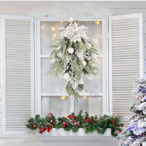 White Wreath Teardrop Wall Decor for Christmas and Wedding