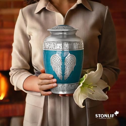 Angel Wings Cremation Urn - Large Teal Blue