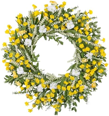 26 Inch Artificial Spring Wreath Yellow and White