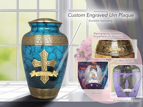 Blue Cross Cremation Urn for Ashes - Handcrafted Decorative Urn