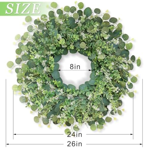 26 Inch Artificial Eucalyptus Wreath for Front Door and Porch