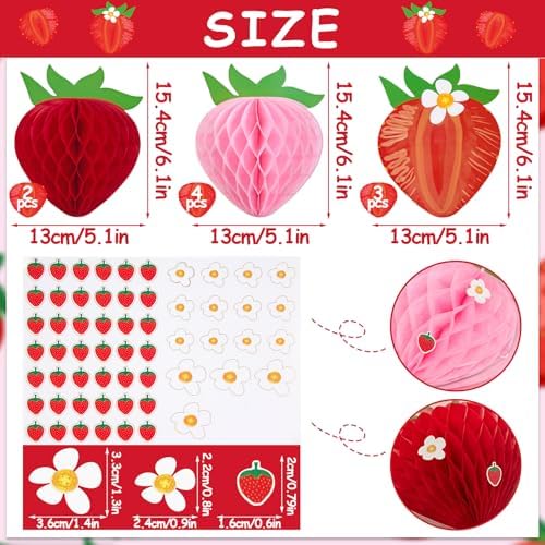 9PCS Strawberry Honeycomb Hanging Decorations