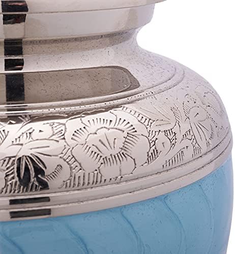 Light Blue Urns for Human Ashes - Handcrafted with Cremation Necklace