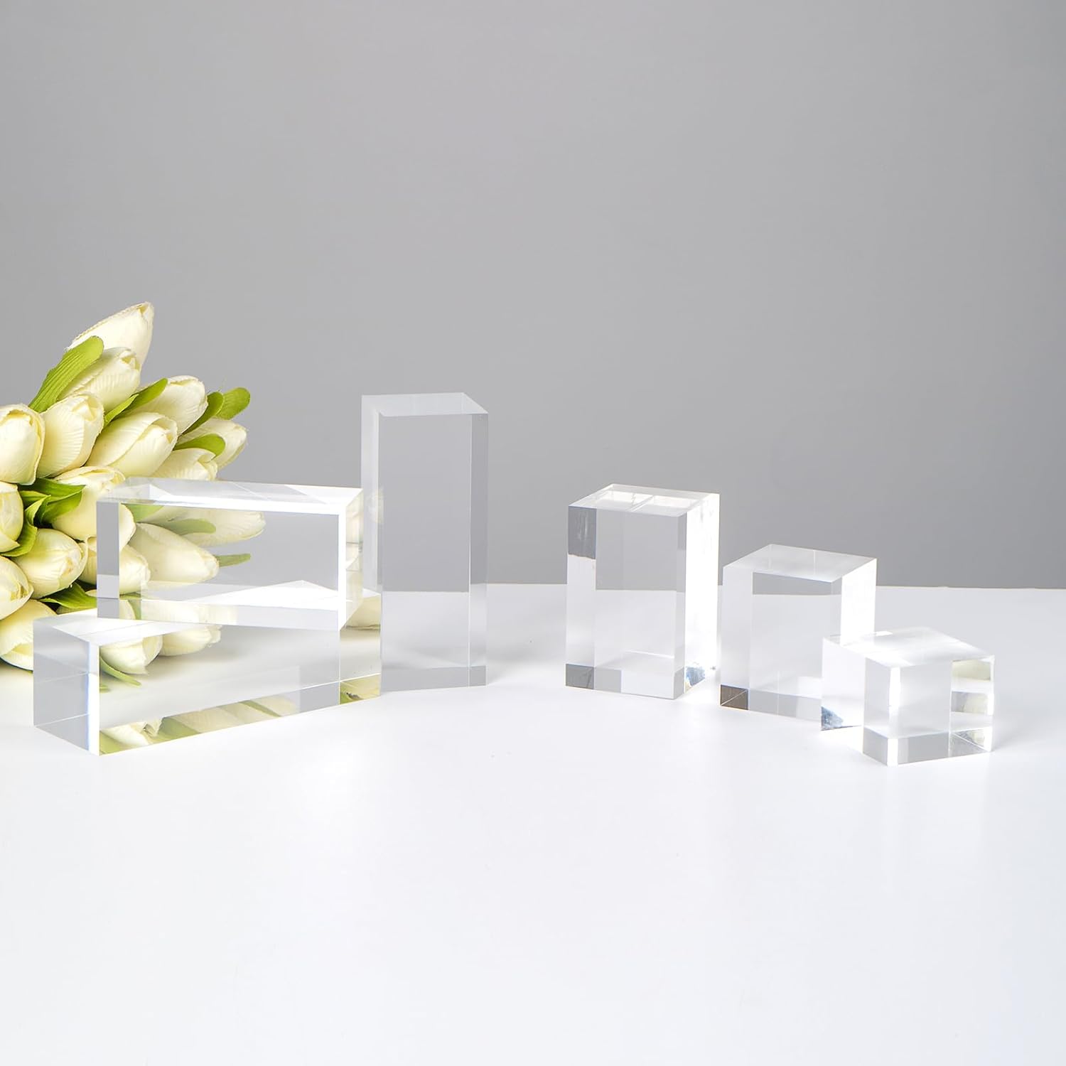 6Pcs Clear Acrylic Cube Display Risers Stands for Jewelry and Collectibles