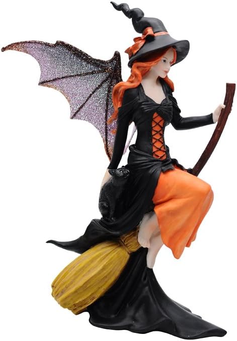 Dark Fairy Witch Riding Magic Broom Figurine