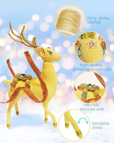 Handmade Crochet Sika Deer Figurine Yellow