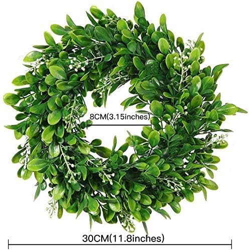 LSKYTOP 2 Pcs Artificial Boxwood Wreath with White Flowers