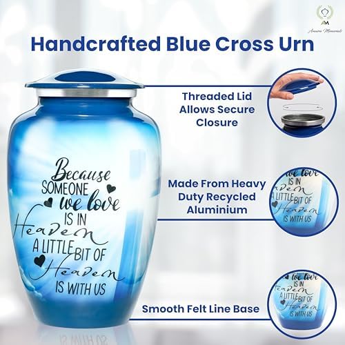 Handcrafted Blue Cross Urn for Human Ashes - 200 LBS Capacity