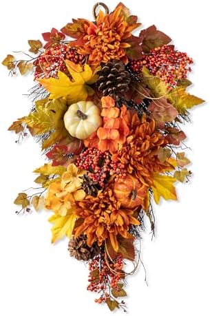 Glitzhome Artificial Fall Teardrop Wall Swag Wreath