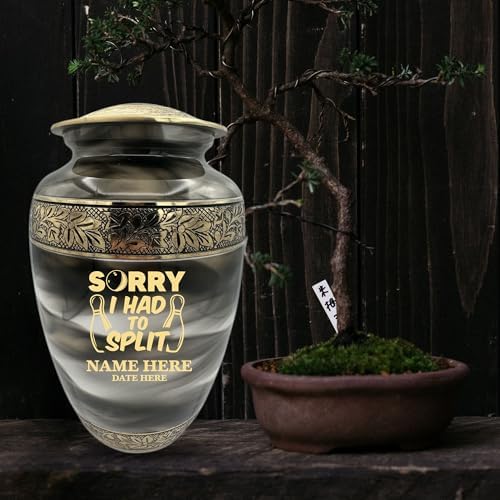 Custom Cremation Urn with Gold Engraving and Bowling Theme