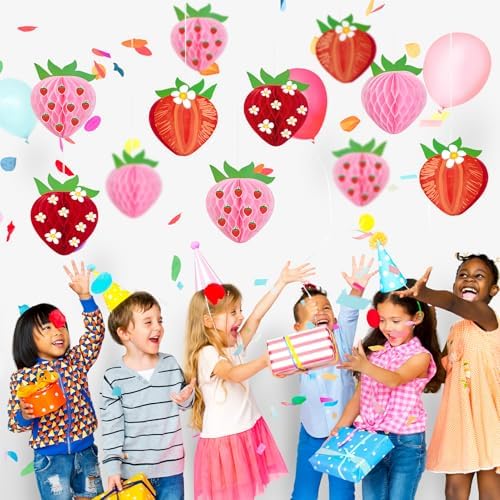 9PCS Strawberry Honeycomb Hanging Decorations