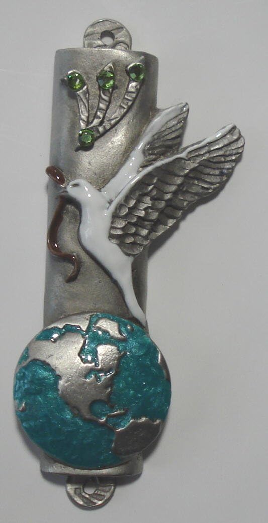 Peace Dove Mezuzah Pewter Handpainted with Crystals
