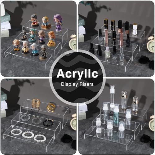 6Pcs Clear Rectangular Acrylic Display Risers for Collectibles and Jewelry