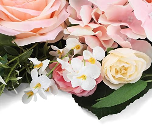 256in Pink Peony Rose Arch Floral Swag with Green Leaves