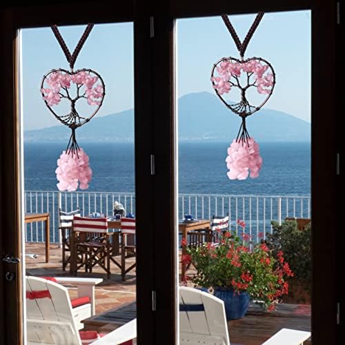 DUQGUHO Pink Car Mirror Hanging Ornament Rose Quartz