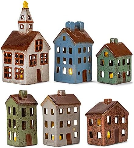 Mark Feldstein Village Houses and Church LED Tea Light Set 12 Pieces
