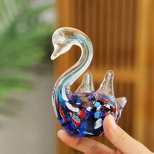 Yao Yuan Handmade Multicolor Glass Swan Figurine - Blue