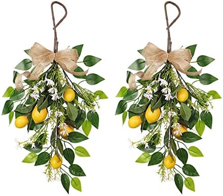 2 Pcs Artificial Lemon Teardrop Wreath Decor