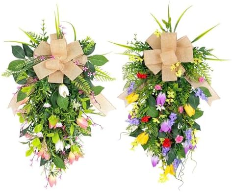 Tulips Teardrop Swag Spring Door Decor Hanging Wreath