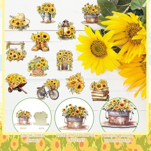 36 Pcs Summer Sunflower Wood Hanging Decorations