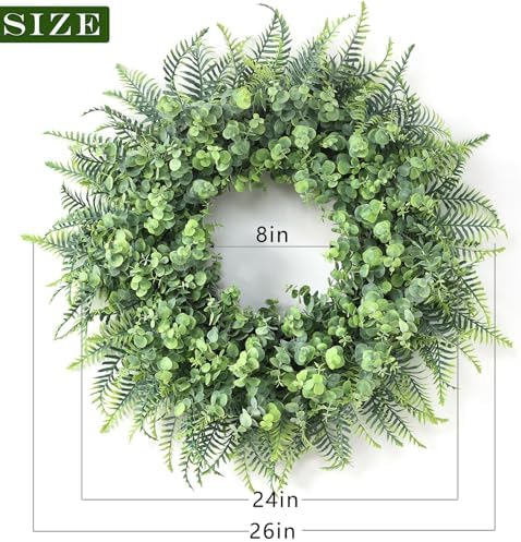 26 Inch Eucalyptus and Boston Fern Wreath for Front Door