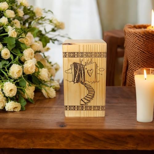 Handcrafted Wooden Cremation Urn with Stairway to Heaven Design