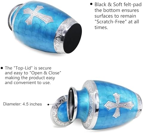 M Meilinxu Turquoise Cross Urn for Human Ashes