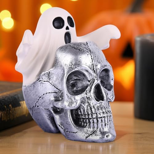 LCCCK Mini Skull with Ghost Halloween Decor Figurine