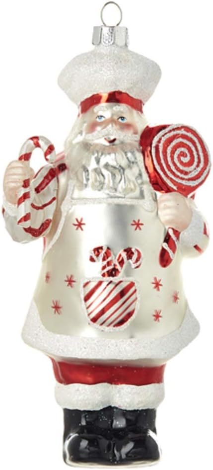 Raz 4152883 Peppermint Santa Glass Ornament
